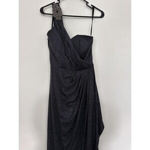 XSCAPE Joanna Chen Dress‎ Womens 6 Blue One Shoulder Beaded Ruched Made USA